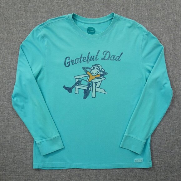 Life is Good Grateful Dad Jake Long Sleeve Crusher Tee Size L Blue Graphic Shirt - Picture 1 of 8